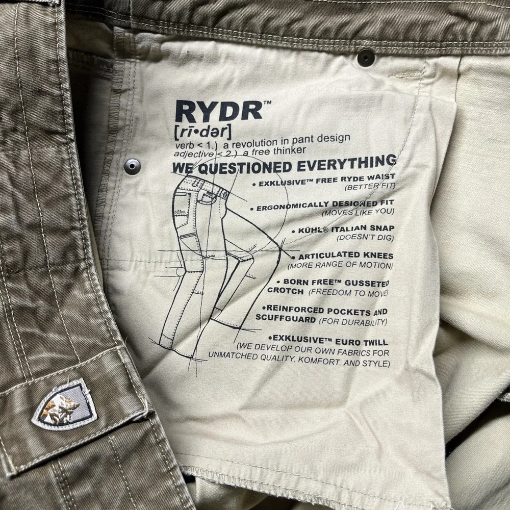KUHL Rydr Pants Men's Size 42X30.5 Khaki Tan‎ Patina Dye Outdoors Workwear - Picture 8 of 16